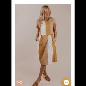 Roolee Festival Stripe Dress in Taupe